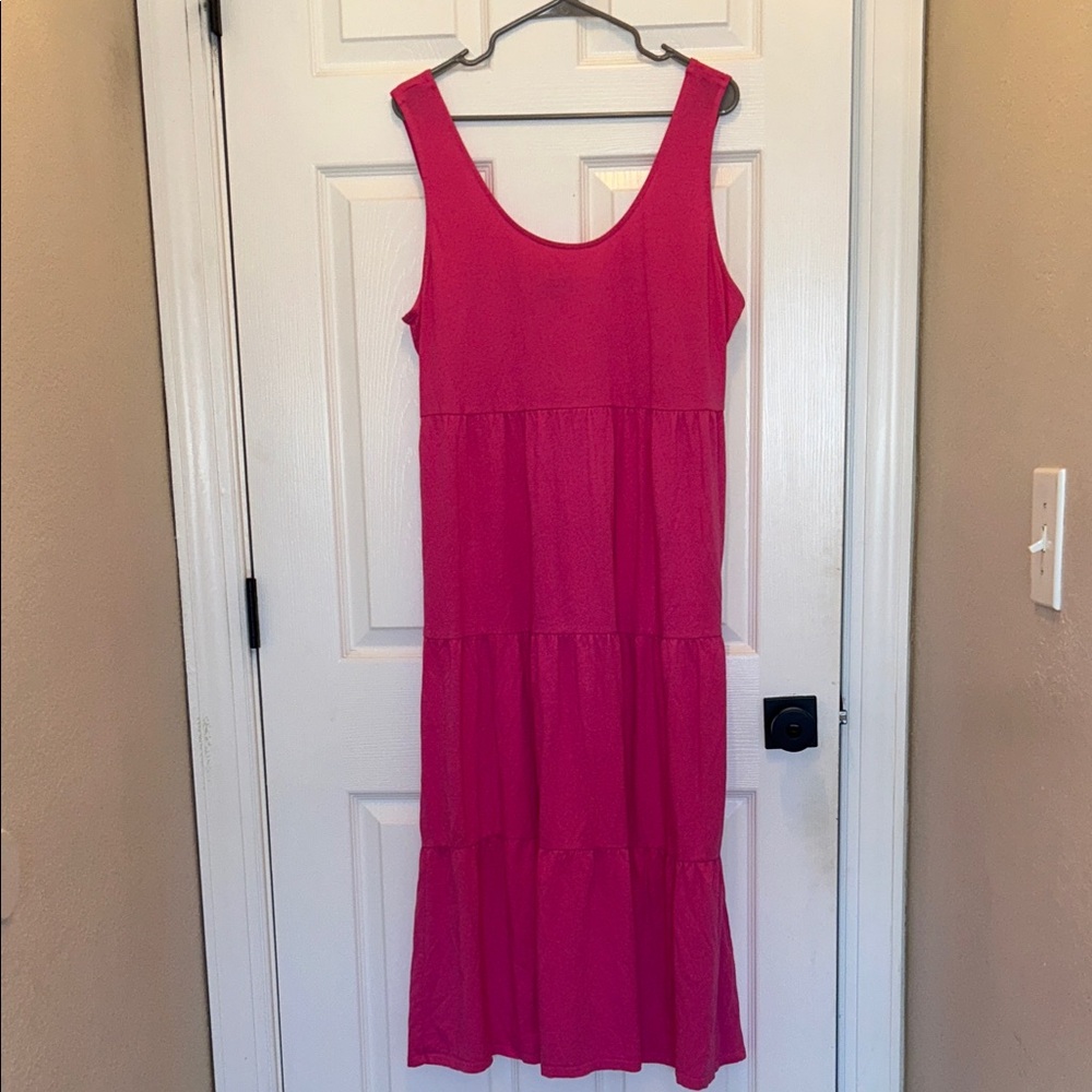 J. Crew Vibrant Pink Sleeveless Tiered Midi/Maxi Dress 🩷